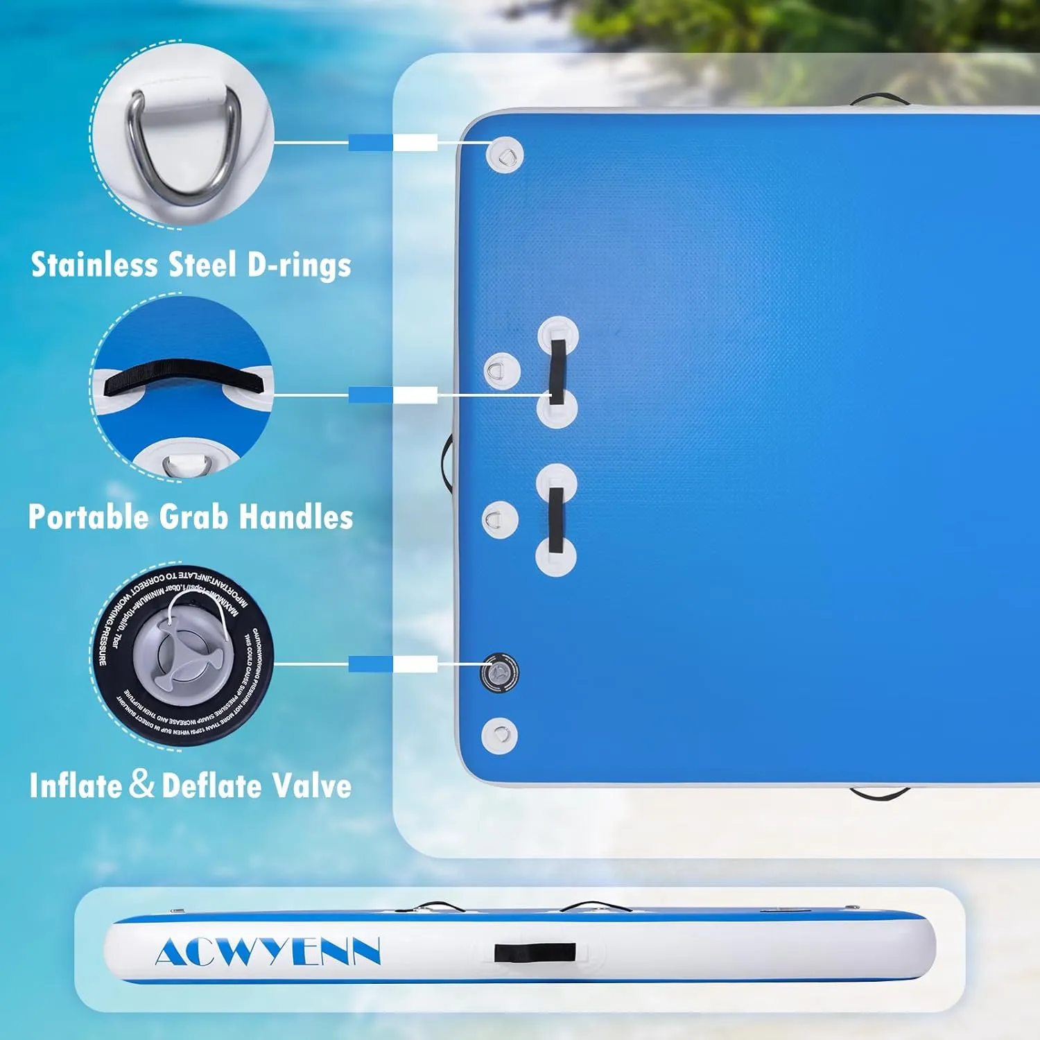 5FT/8FT/10FT/12FT Inflatable Floating Dock for Lakes, Inflatable Dock Floating Platform with Non-Slip Surface, Floating Island Raft for Pool Beach Ocean