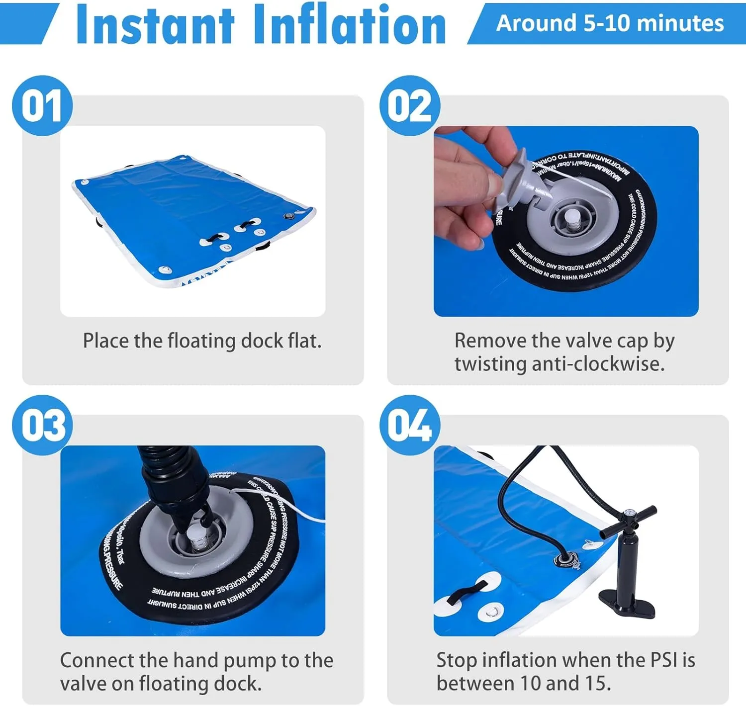 5FT/8FT/10FT/12FT Inflatable Floating Dock for Lakes, Inflatable Dock Floating Platform with Non-Slip Surface, Floating Island Raft for Pool Beach Ocean
