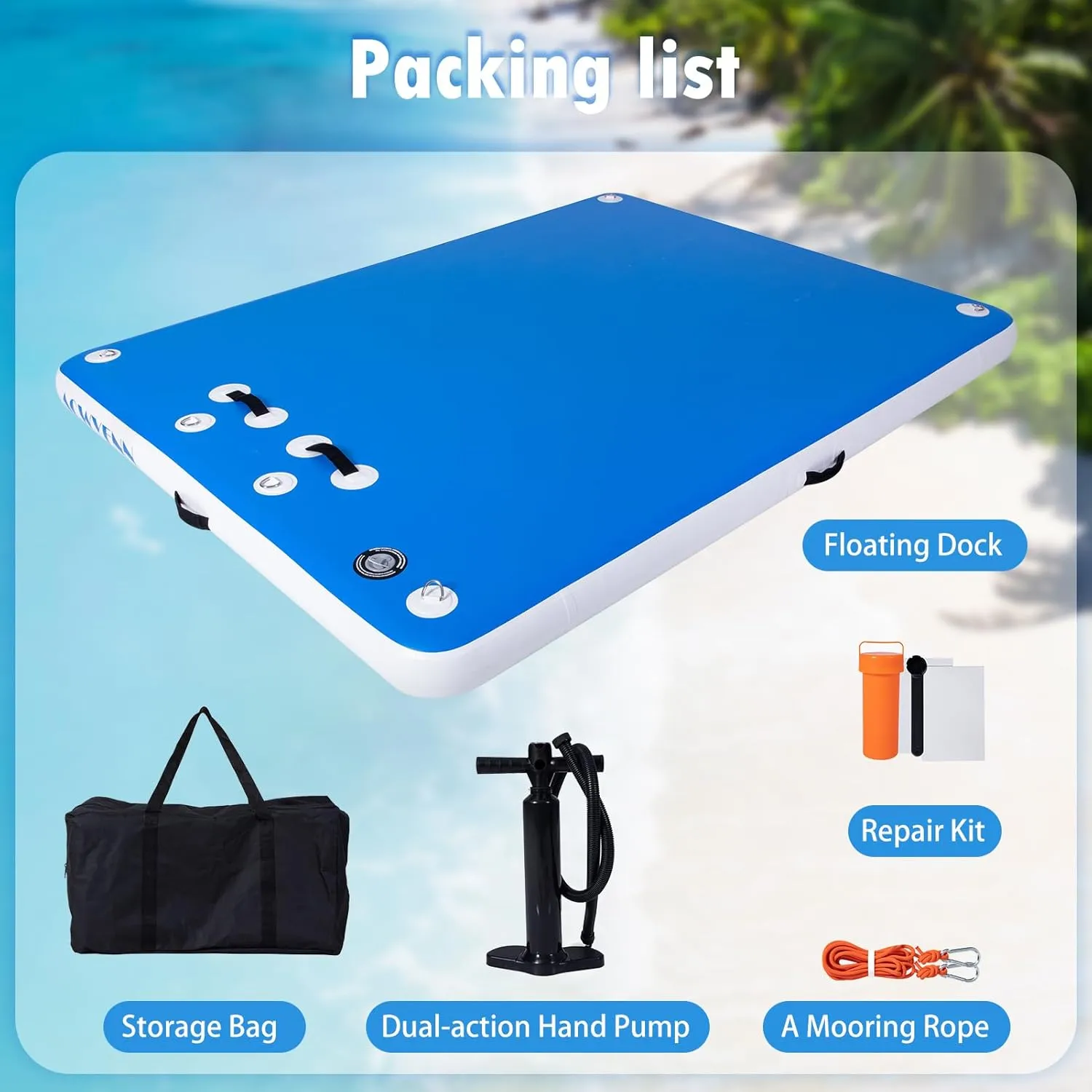 5FT/8FT/10FT/12FT Inflatable Floating Dock for Lakes, Inflatable Dock Floating Platform with Non-Slip Surface, Floating Island Raft for Pool Beach Ocean