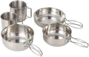 5pc Camping Tool Set Stainless Steel Frying Pan Bowl Cup Safe for Outdoor Activities