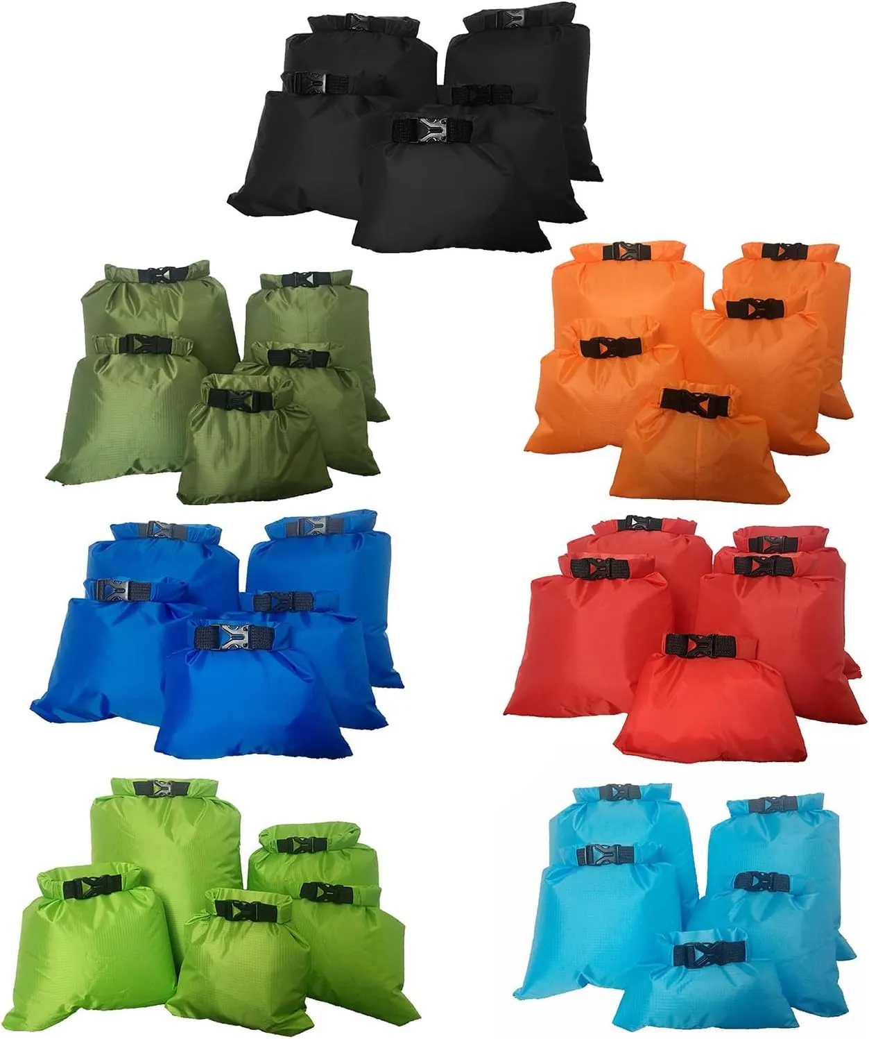 5Pcs Dry Bag Outdoor Beach Buckled Storage Sacks Lightweight Dry Bag for Campings Kayaking Backpacking