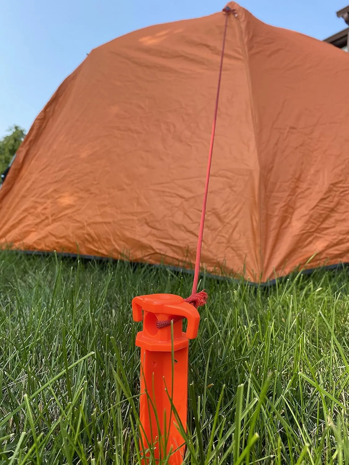 (6) 16" Tent Pegs & (1) 5/32" x 50ft Paracord Rope. Garden Stakes Durable and Strong Plastic Tent Stakes for Beach Mat, Camping, Hiking, Garden, Landscape Stakes, Orange Stakes UV Resistant