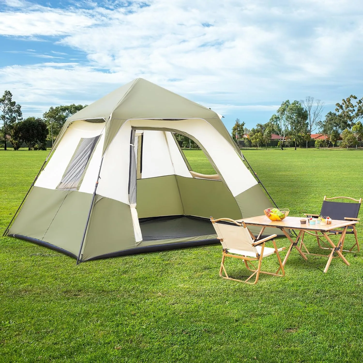 6 Person Camping Tent,Instant Cabin Tent,Portable Easy Set Up Family Tent for Camp, Setup in 60 Seconds with Rainfly & Windproof with Carry Bag for Family Camping & Hiking