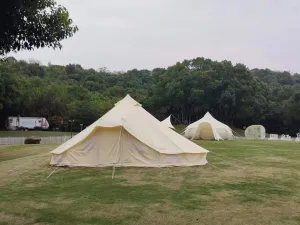 6-Person Canvas Bell Tent – 4-Season Glamping Yurt for Camping, Hunting & Parties – Heavy Cotton, Durable 2-in-1 Design, 2 Doors – White