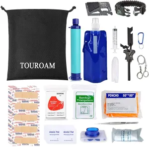 64 Pieces Survival First Aid Kit IFAK Molle System Water FilterPurification Compatible Outdoor Gear Emergency Kits Trauma Bag for Camping Boat Hunting Hiking Home Car Earthquake and Adventures