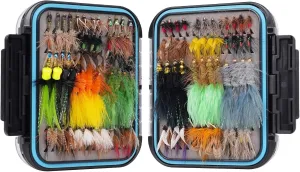 64/108pcs Fly Fishing Flies Assortment Kit for Trout Bass, Dry Wet Nymph Streamer Popper Flies with Waterproof Fly Box