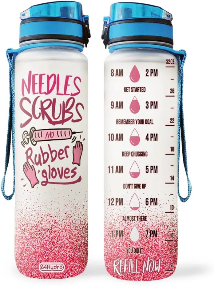 64HYDRO 32oz 1liter Nurse Water Bottles with Times Marker, Motivational Water Tracker Bottle with Times to Drink, Nurse Weeks, Nurses Graduation, Appreciation Gifts, Nursing Gift for Women