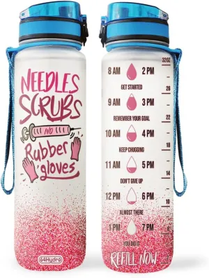 64HYDRO 32oz 1liter Nurse Water Bottles with Times Marker, Motivational Water Tracker Bottle with Times to Drink, Nurse Weeks, Nurses Graduation, Appreciation Gifts, Nursing Gift for Women