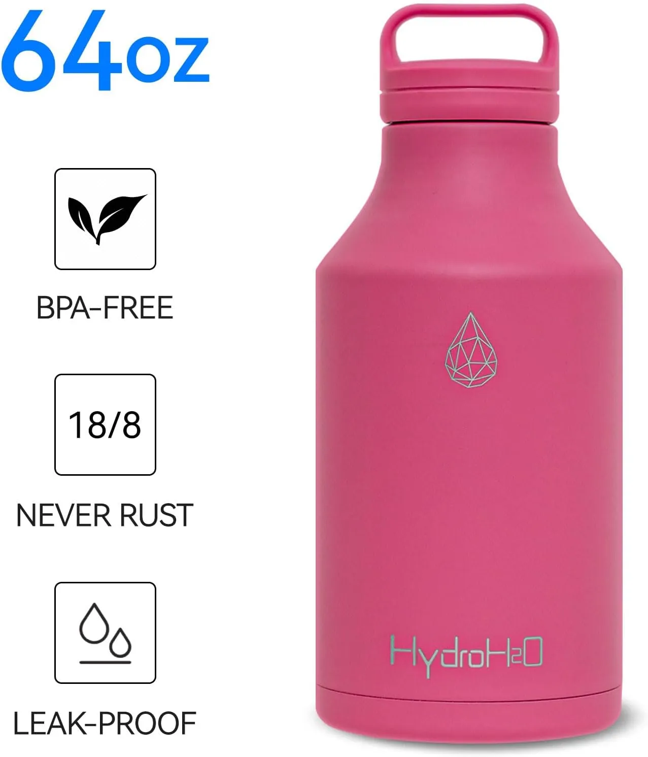 64oz Stainless Steel Water Bottle, 1/2 gallon Vacuum Insulated Durable Jug, BPA-Free Metal Flask,Lightweight Double Wall Large Thermos for camping,sports,Gym, (Half Gallon Pink)