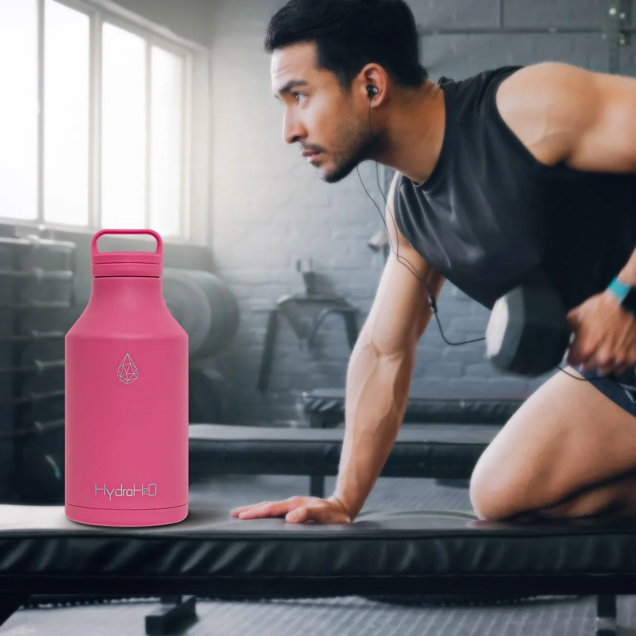 64oz Stainless Steel Water Bottle, 1/2 gallon Vacuum Insulated Durable Jug, BPA-Free Metal Flask,Lightweight Double Wall Large Thermos for camping,sports,Gym, (Half Gallon Pink)
