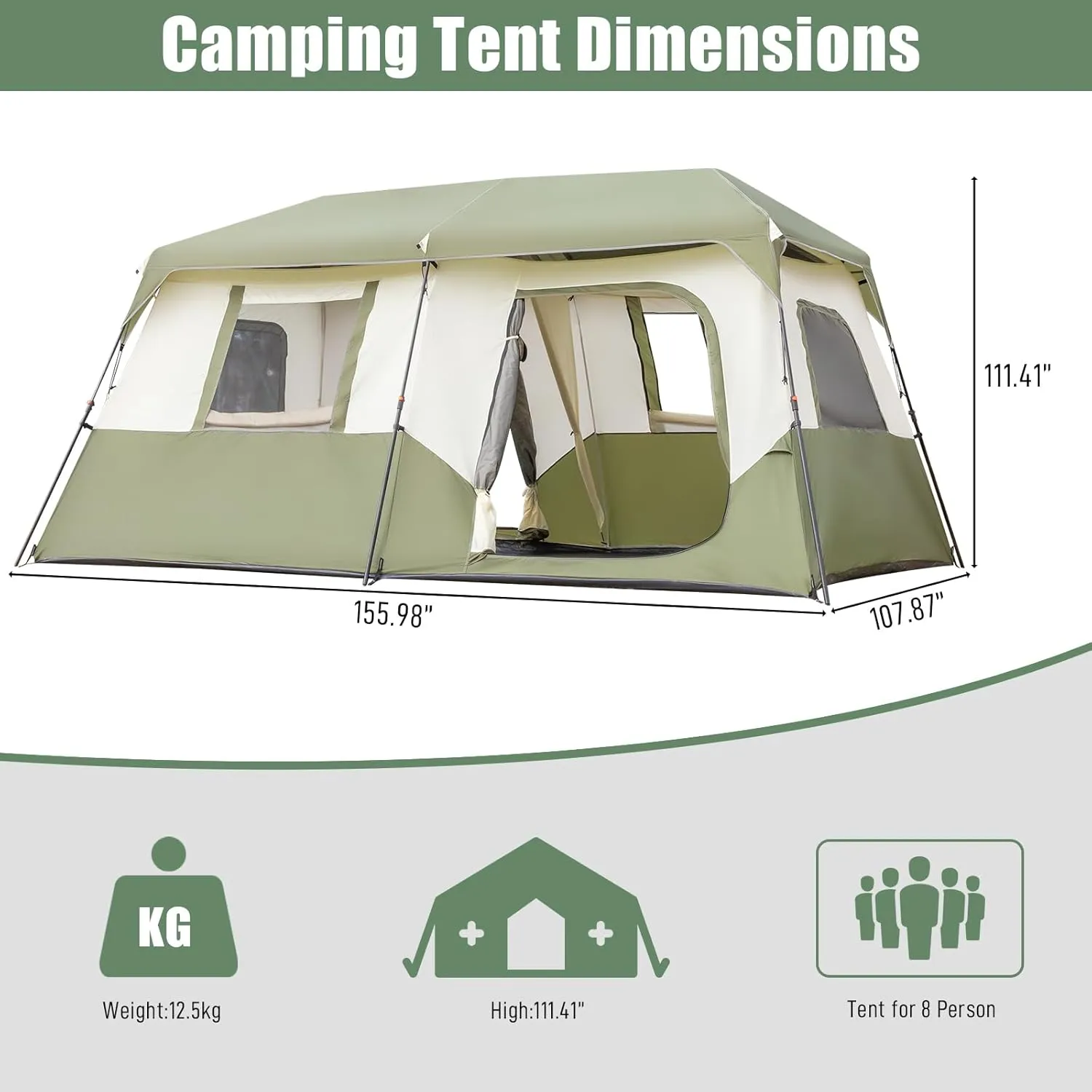 6/8/10 Person Awning Tent for Camping Instant Family Dome Tent Waterproof Windproof Camping Tent with Easy Set-Up Carry Bag for Camping & Hiking