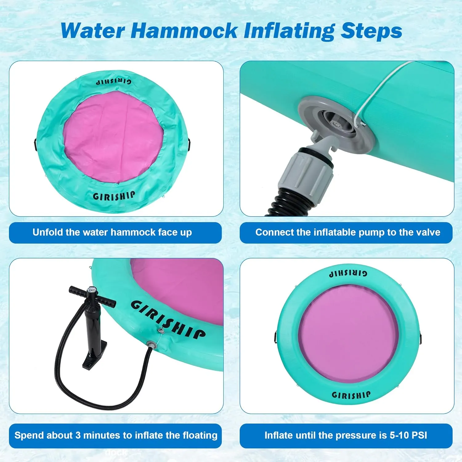 6FT Inflatable Water Hammock, Round Floating Ring Inflatable Floating Dock for Lakes and Pools, Pool Hammock Lake Floats for Adults