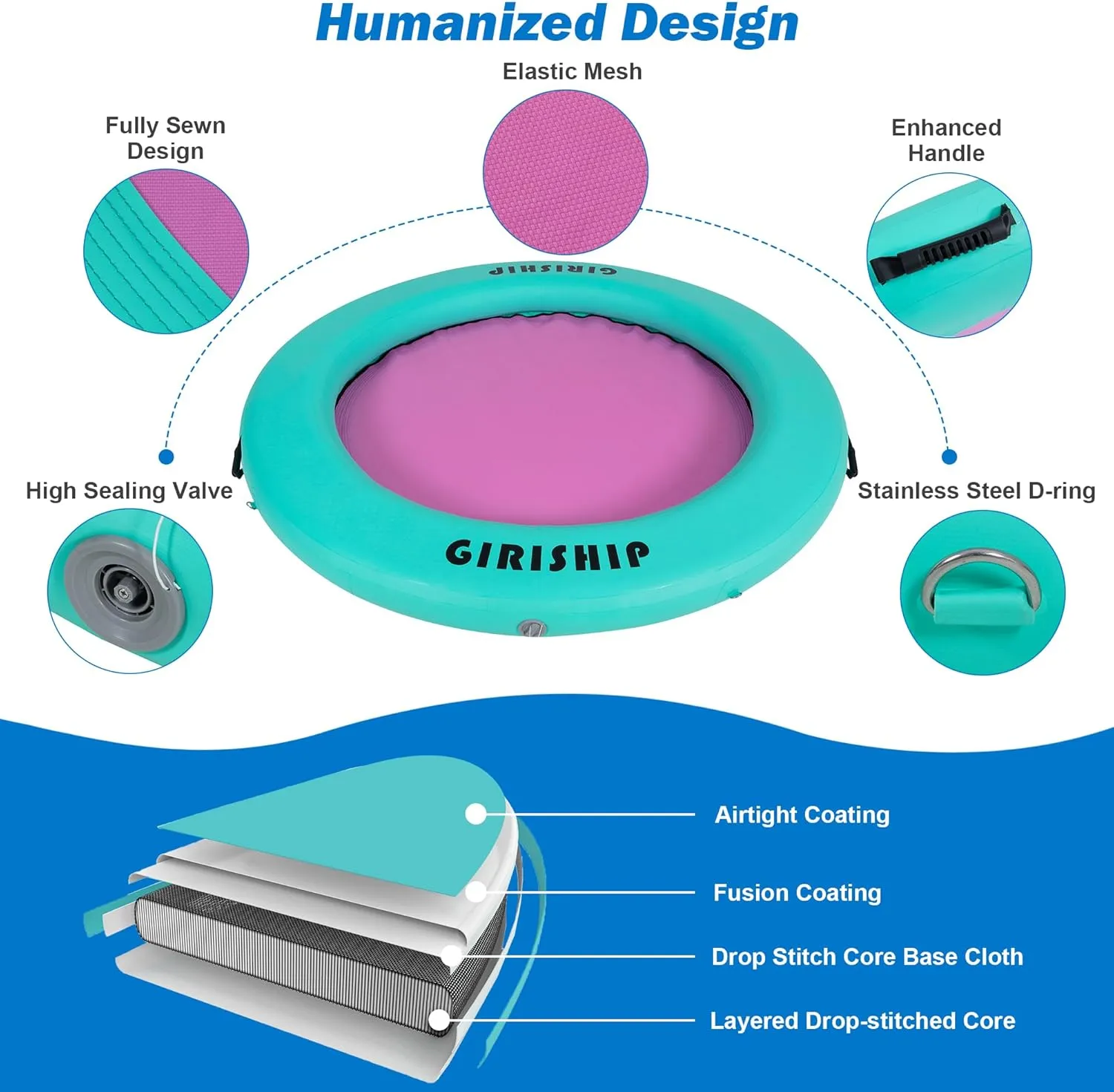 6FT Inflatable Water Hammock, Round Floating Ring Inflatable Floating Dock for Lakes and Pools, Pool Hammock Lake Floats for Adults