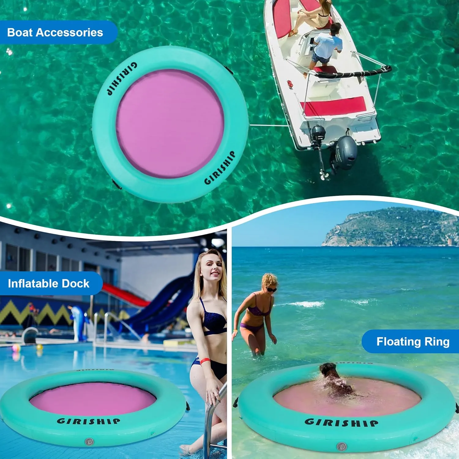 6FT Inflatable Water Hammock, Round Floating Ring Inflatable Floating Dock for Lakes and Pools, Pool Hammock Lake Floats for Adults