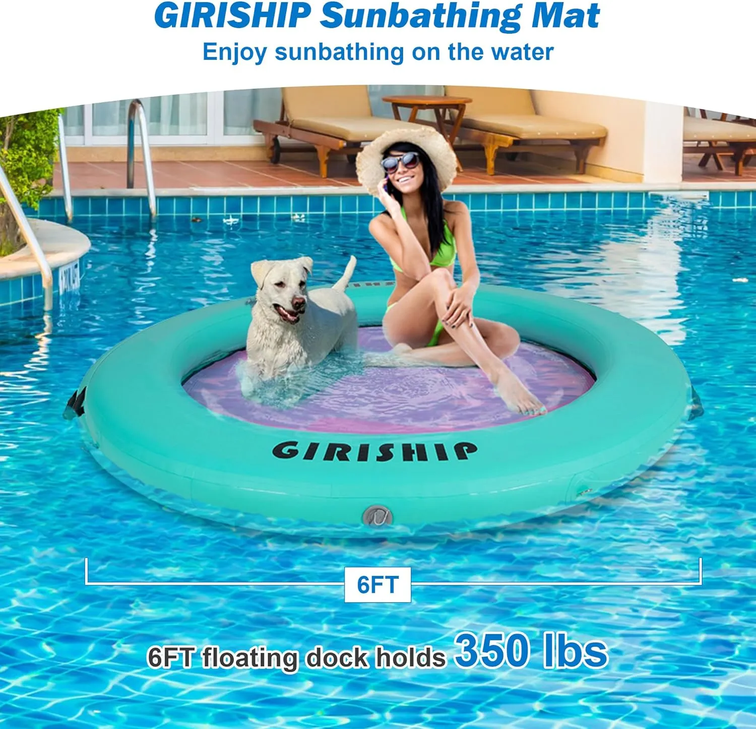 6FT Inflatable Water Hammock, Round Floating Ring Inflatable Floating Dock for Lakes and Pools, Pool Hammock Lake Floats for Adults