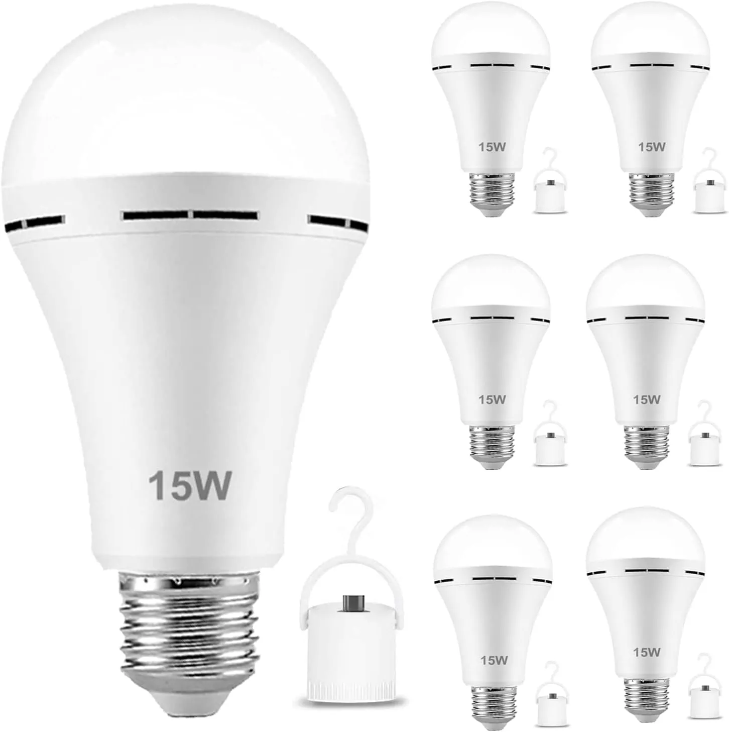 6Pack Rechargeable Emergency 15W LED Light Bulb,Battery LED Bulbs Light 150W Equivalent for Power Outage Camping Outdoor Activity Hurricane 6000K E26 Base Emergency Lighting Bulb