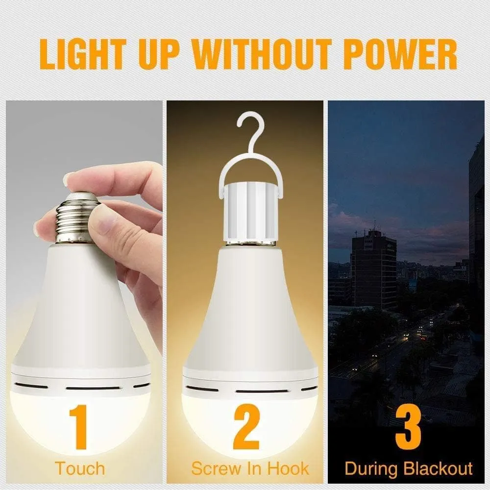 6Pack Rechargeable Emergency 15W LED Light Bulb,Battery LED Bulbs Light 150W Equivalent for Power Outage Camping Outdoor Activity Hurricane 6000K E26 Base Emergency Lighting Bulb