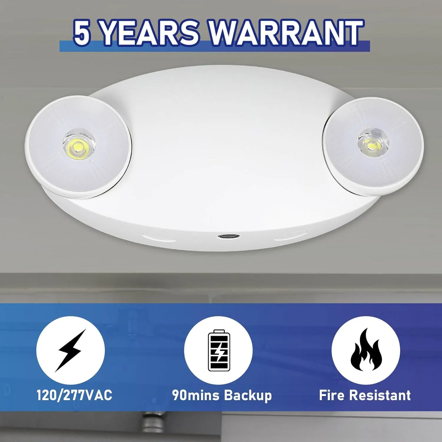 8 Pcs Emergency Lights for Business, with Battery Backup 2 Adjustable LED Head Ac 120/277v Commercial Emergency Lighting Fixture, Ul Certified, Fire Resistant for Home Outdoor Restaurant