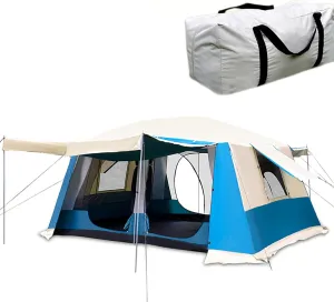 8 Person Camping-Tents, Waterproof Windproof Family Tent, Double Layer, Divided Curtain for Separated Room, Portable with Carry Bag