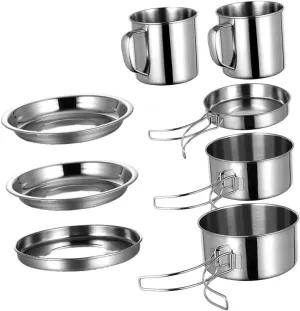 8-Piece Camping Pot Set Versatile Portable Cookware for Camping Hiking and More