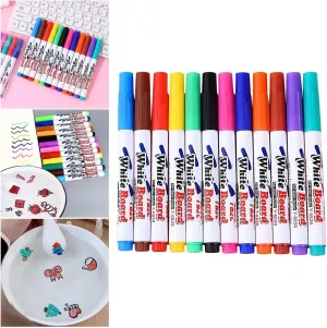 8/12 Colors Magic Drawing Pen Bundle, Magical Water Painting Pens, Kiddies Create Magic Pen Floating Ink Drawings Set with Spoons, Tattoo Water Marker Gifts for Boys and Girls (12)
