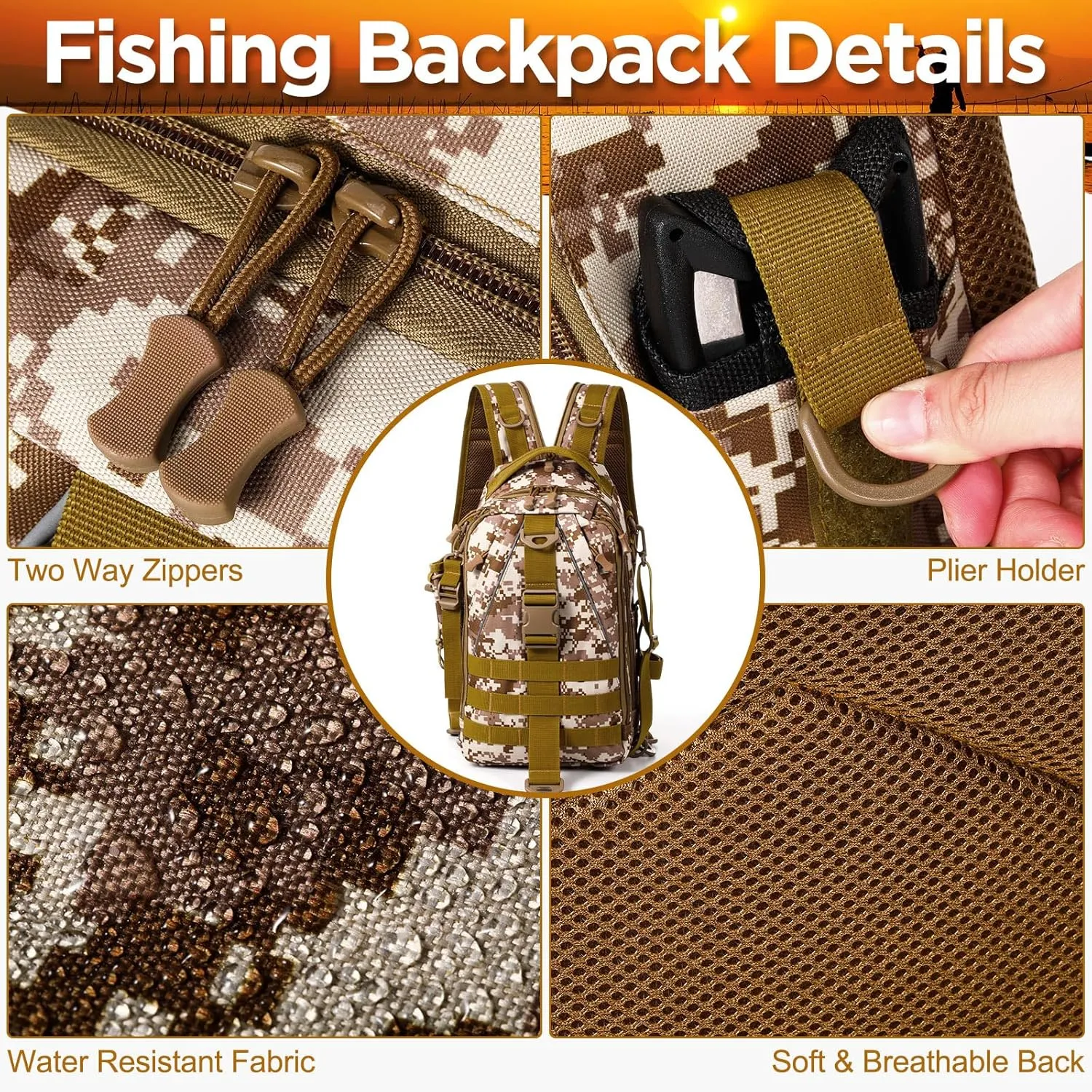 85 Pcs Fishing Backpack with Tackle Boxes, Tackle Sling Bag with Rod Holder, Fishing Lures Kit and Pliers Set for Men Women