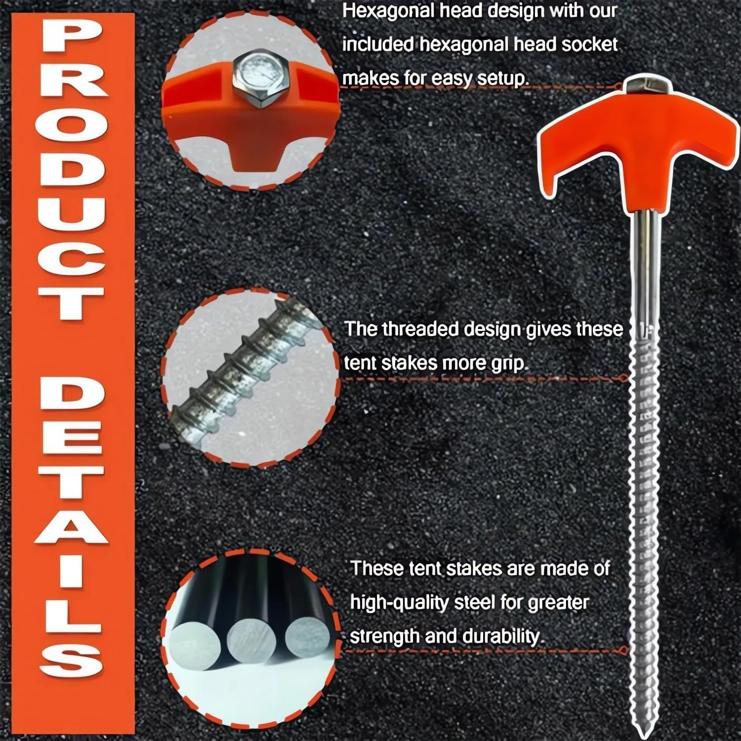 8" Screw in Tent Stakes - Ground Anchors Screw, 2024 New Screw in Tent Stakes Heavy Duty, Metal Threaded Tent Spikes, Tent Pegs Camping Stakes, Tent Stakes for Outdoor Camping (8, Red)