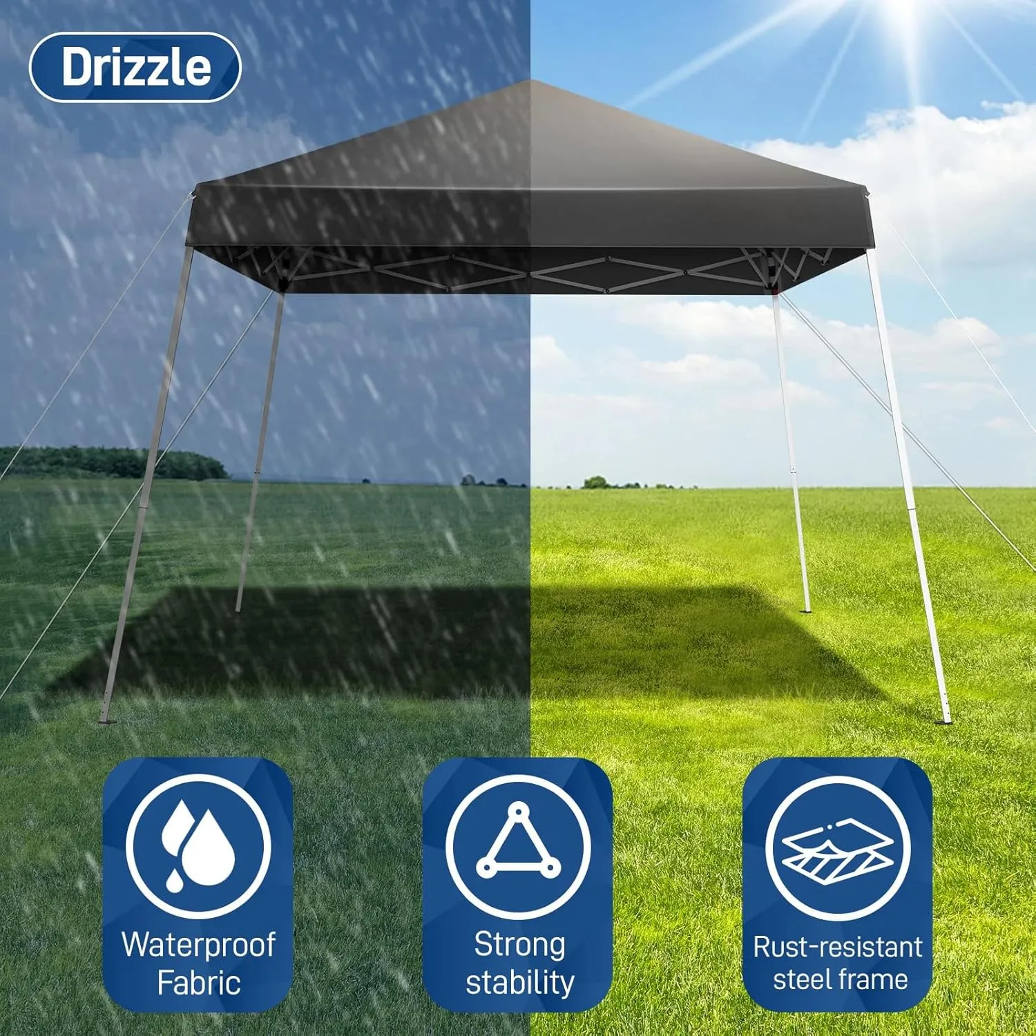 8x8ft Pop Up Canopy Tent Outdoor Foldable Portable Gazebo with Slant Legs and Carry Bag Easy Setup Shelter for Camping Patio Backyard Events (Dark Gray, 8x8ft)