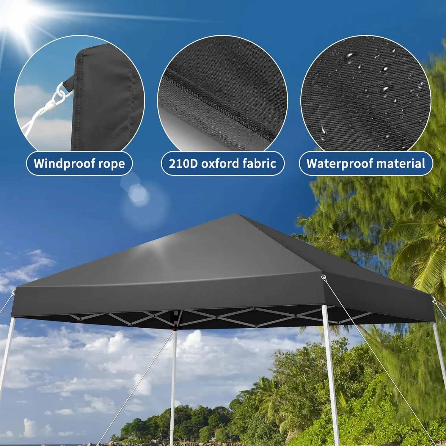 8x8ft Pop Up Canopy Tent Outdoor Foldable Portable Gazebo with Slant Legs and Carry Bag Easy Setup Shelter for Camping Patio Backyard Events (Dark Gray, 8x8ft)