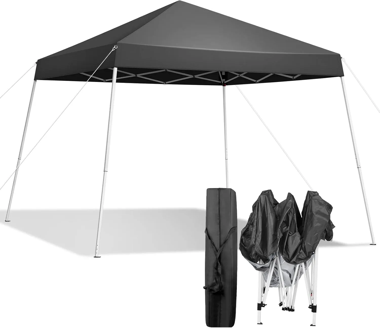 8x8ft Pop Up Canopy Tent Outdoor Foldable Portable Gazebo with Slant Legs and Carry Bag Easy Setup Shelter for Camping Patio Backyard Events (Dark Gray, 8x8ft)