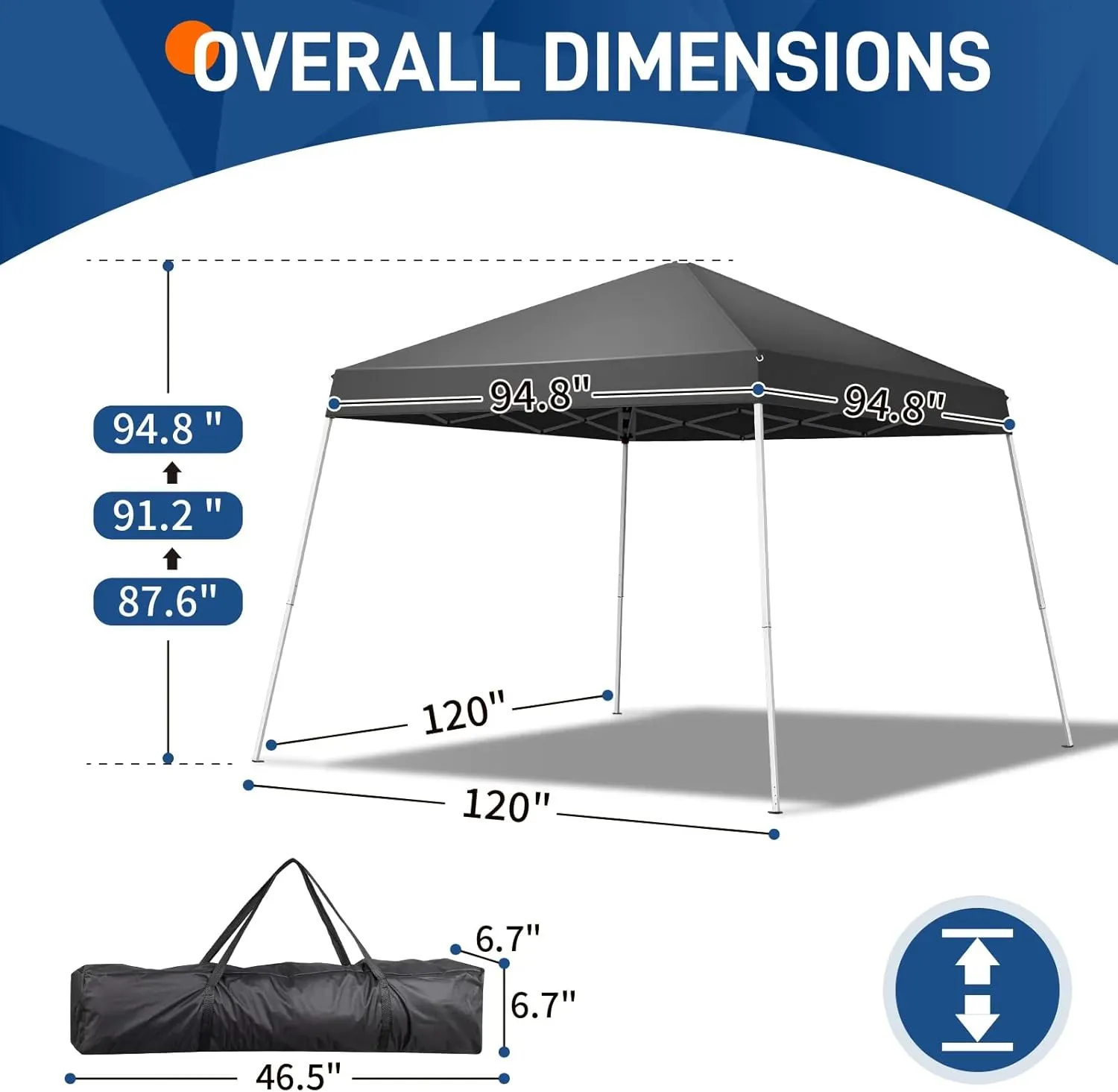 8x8ft Pop Up Canopy Tent Outdoor Foldable Portable Gazebo with Slant Legs and Carry Bag Easy Setup Shelter for Camping Patio Backyard Events (Dark Gray, 8x8ft)