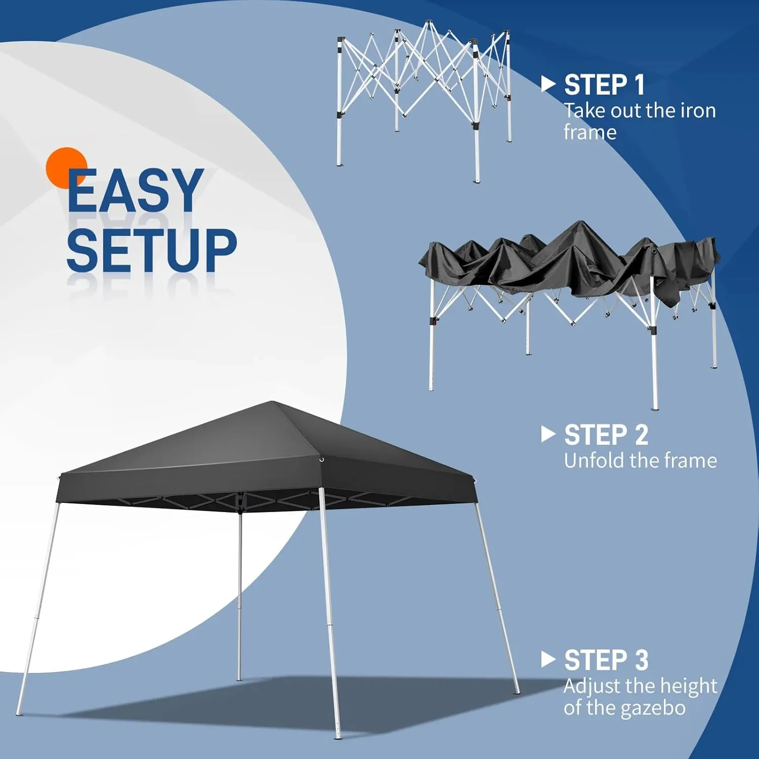 8x8ft Pop Up Canopy Tent Outdoor Foldable Portable Gazebo with Slant Legs and Carry Bag Easy Setup Shelter for Camping Patio Backyard Events (Dark Gray, 8x8ft)