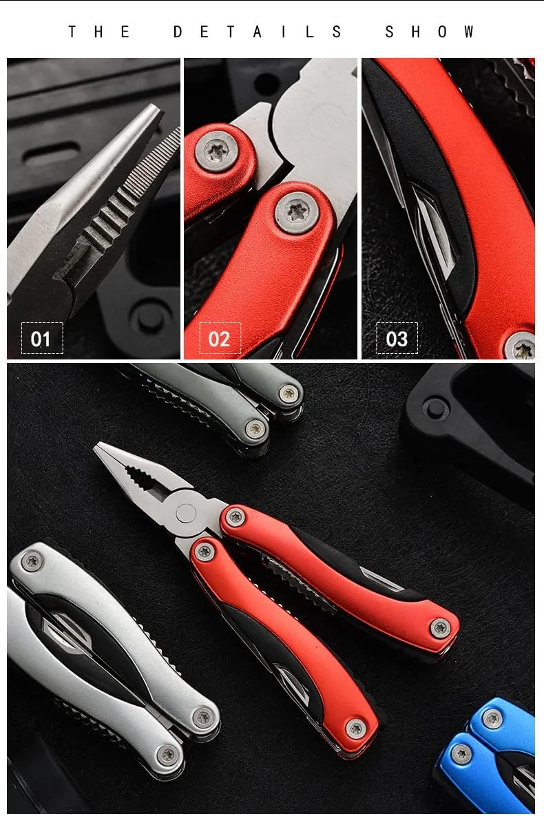 9 In 1 Portable Multi-Function Folding Tool Pliers, With Stainless Steel and Aluminum Handles,Multi-Function Outdoor Survival Tool, Cool Gadget Gift for Men(10 * 4.3cn) (orange)