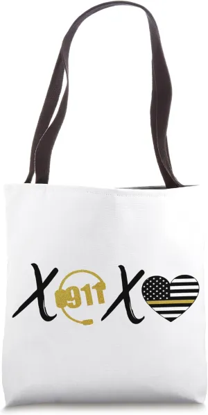 911 Dispatcher Thin Gold Line Flag Police Dispatch Heart Tote Bag
