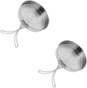 ABOOFAN 2pcs Portable Stainless Steel Frying Pan Non-stick Cooking Pot for Hiking Camping and Picnics Lightweight Kitchen Utensil High Hardness and Resistance