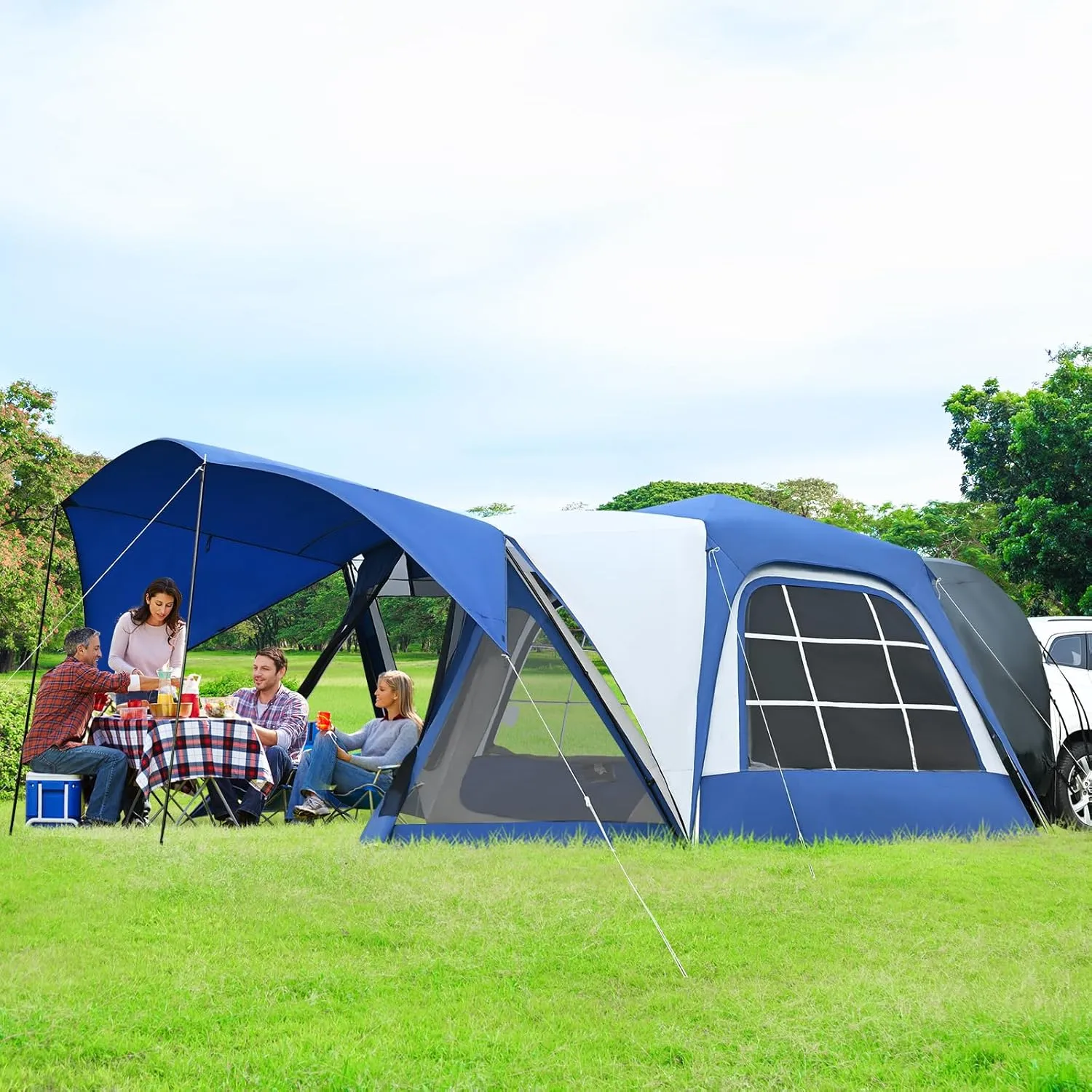 ABORON 4/6/8 Person SUV Tent, Easy Setup & Spacious SUV Tailgate Tent with Large Mesh Windoors, Rainfly & Awning, Perfect for Family & Group Outdoor Adventures