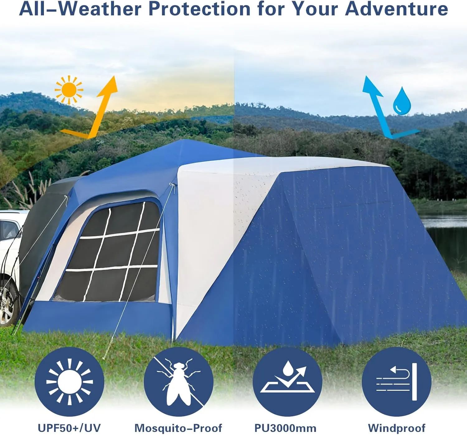 ABORON 4/6/8 Person SUV Tent, Easy Setup & Spacious SUV Tailgate Tent with Large Mesh Windoors, Rainfly & Awning, Perfect for Family & Group Outdoor Adventures
