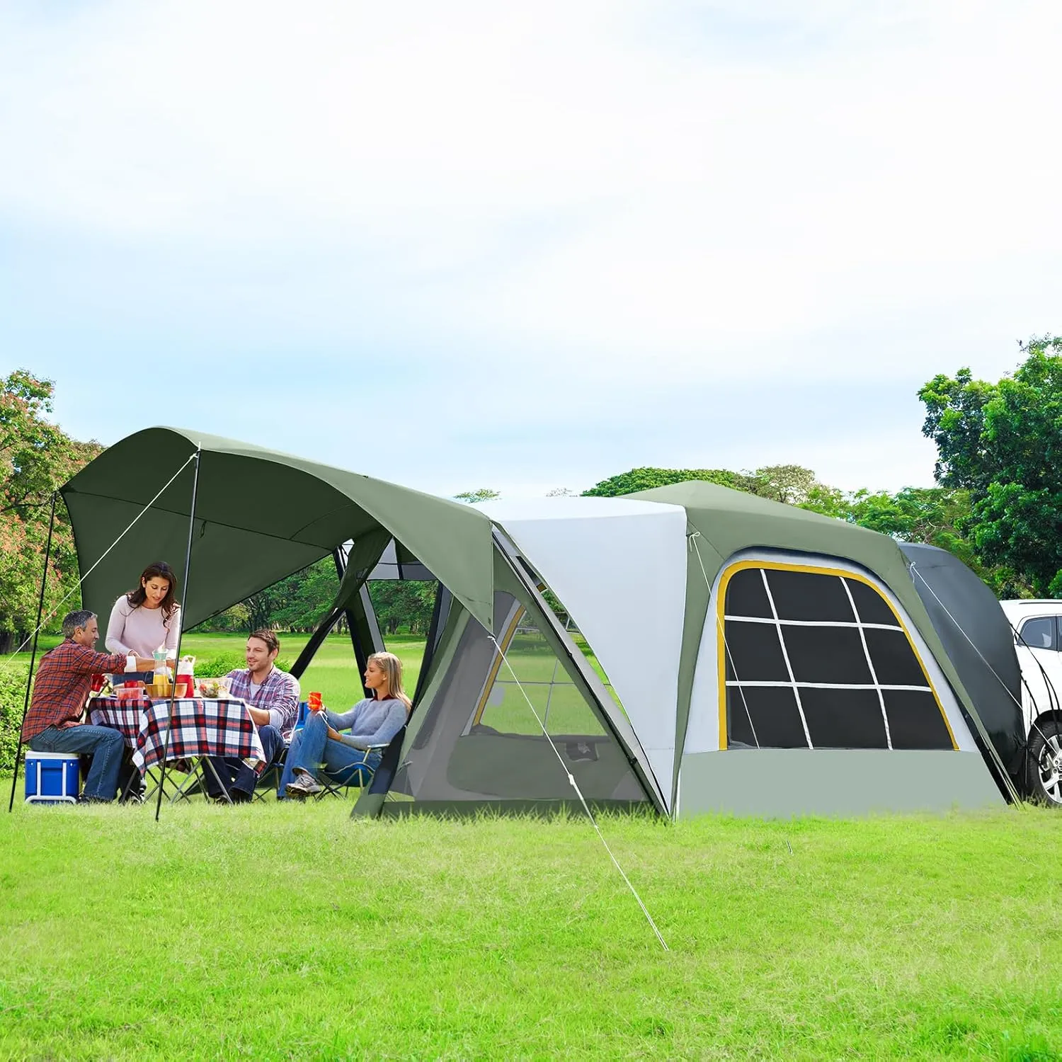 ABORON 4/6/8 Person SUV Tent, Easy Setup & Spacious SUV Tailgate Tent with Large Mesh Windoors, Rainfly & Awning, Perfect for Family & Group Outdoor Adventures