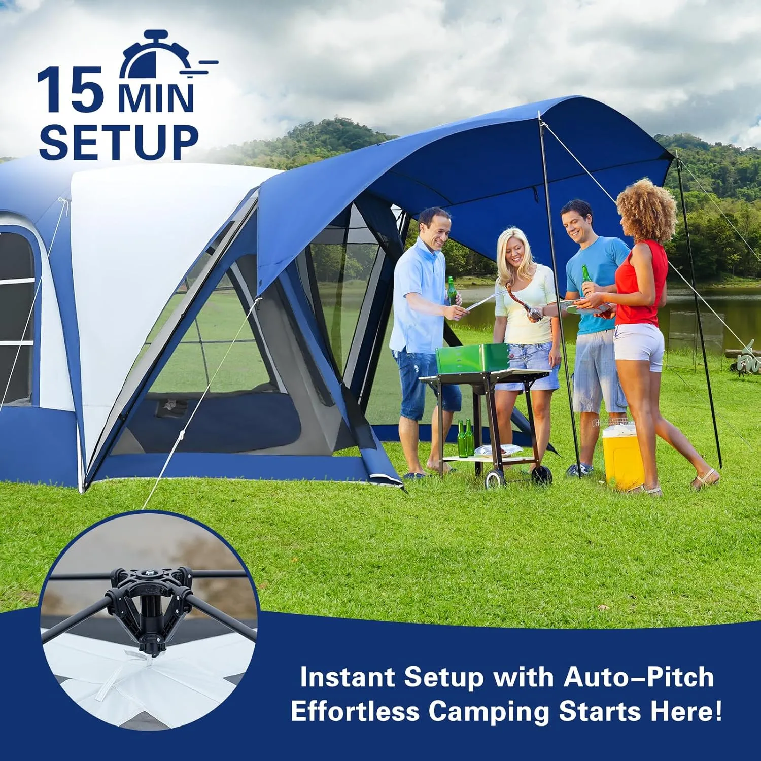 ABORON 4/6/8 Person SUV Tent, Easy Setup & Spacious SUV Tailgate Tent with Large Mesh Windoors, Rainfly & Awning, Perfect for Family & Group Outdoor Adventures