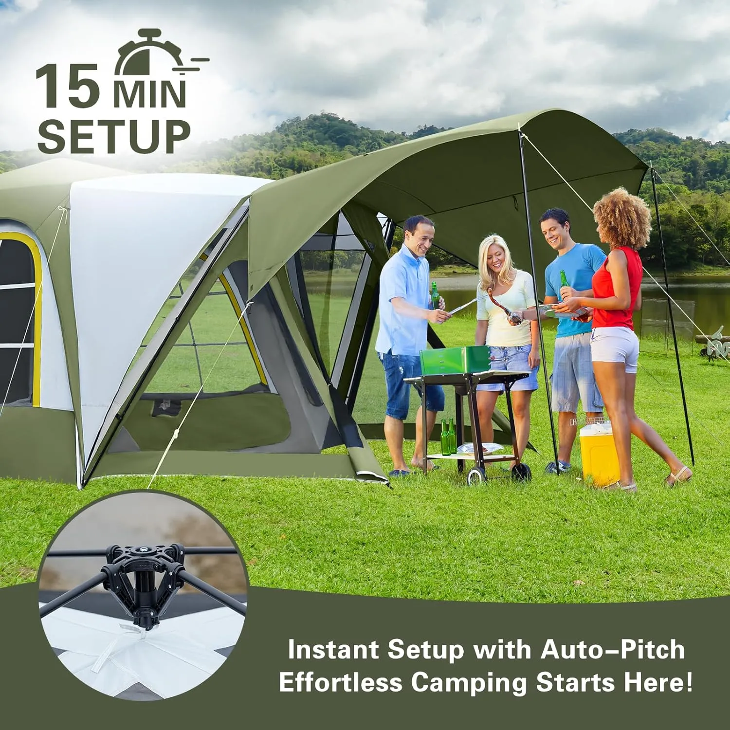 ABORON 4/6/8 Person SUV Tent, Easy Setup & Spacious SUV Tailgate Tent with Large Mesh Windoors, Rainfly & Awning, Perfect for Family & Group Outdoor Adventures