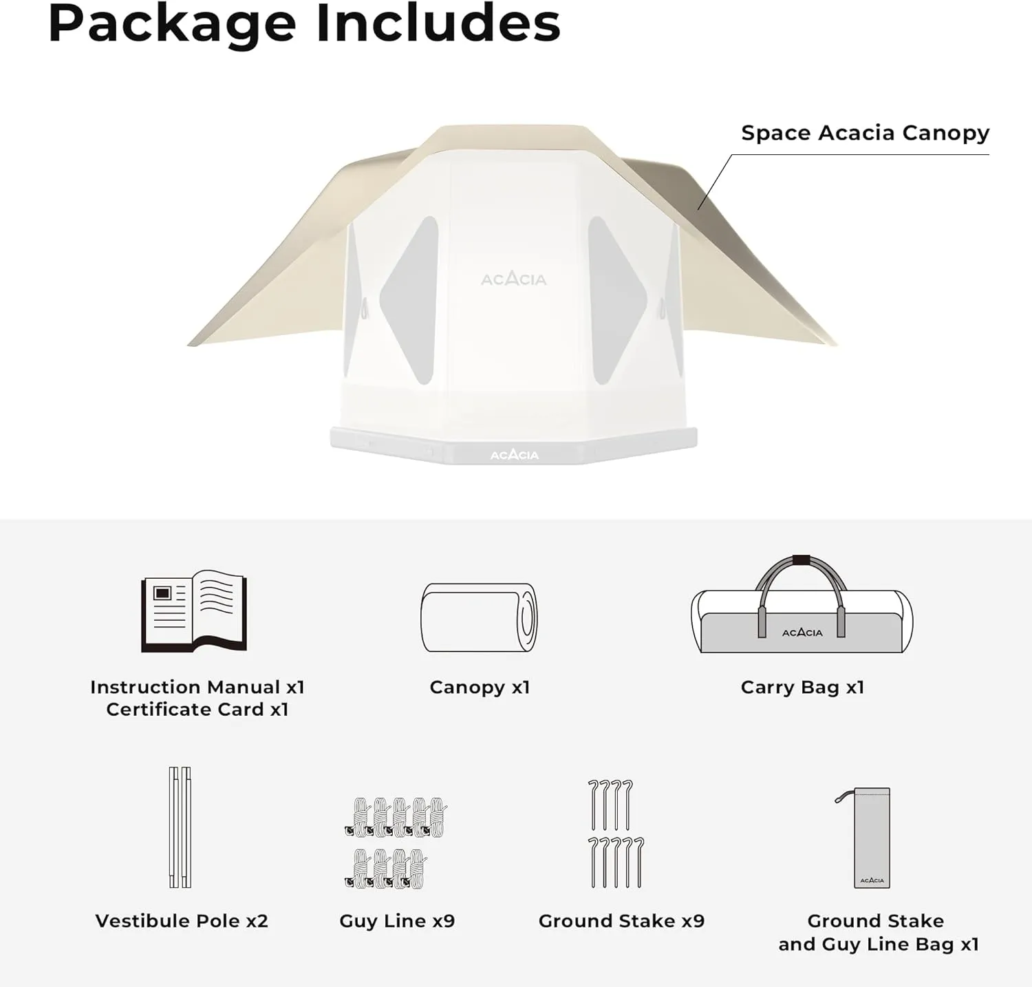 ACACIA Canopy 2-3 Person for Space Acacia Camping System, PU2000 Waterproof Camping Tarp for 4 Season Camping, UPF50  Sunproof Tent Tarp with 2 Telescoping Poles, Carry Bag, Almond