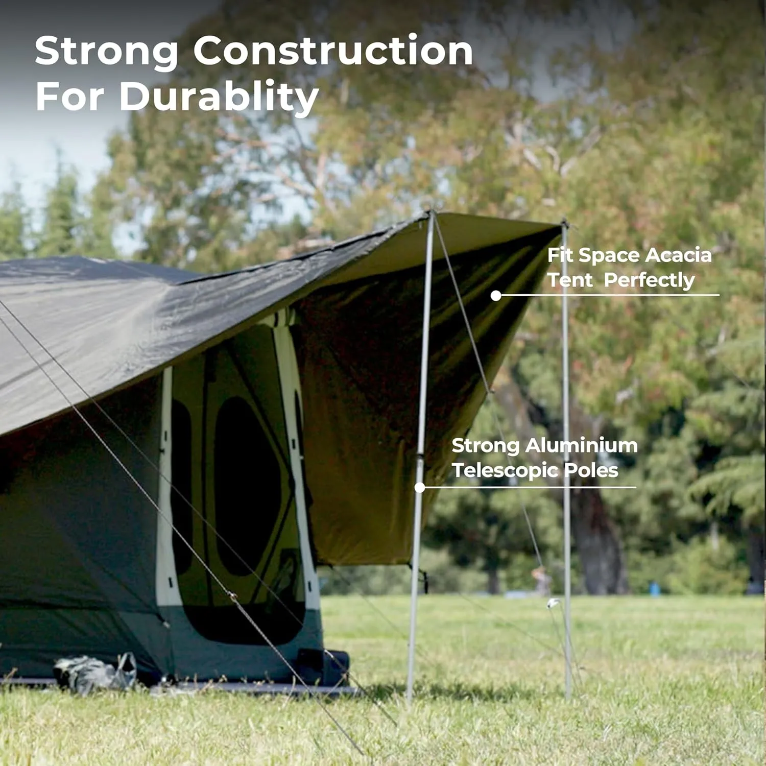 ACACIA Canopy 2-3 Person for Space Acacia Camping System, PU2000 Waterproof Camping Tarp for 4 Season Camping, UPF50  Sunproof Tent Tarp with 2 Telescoping Poles, Carry Bag, Almond