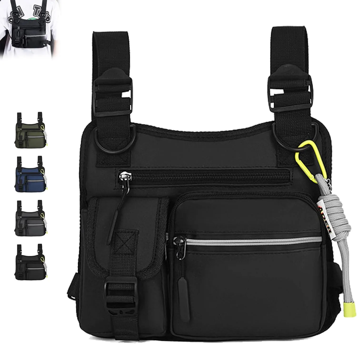 Adjustable Zipper Multi-Functional Tactical Chest Bag, Outdoor Chest Bag For Men, For Men, Outdoor, Travel, Climbing (black)