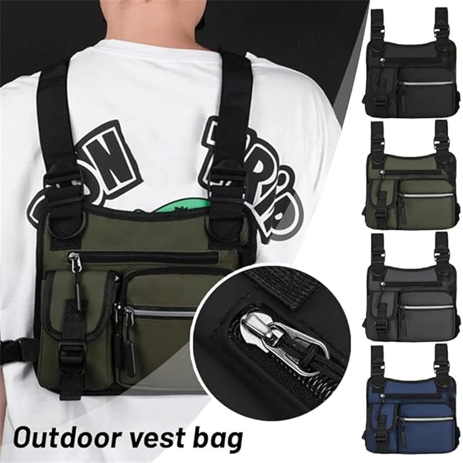 Adjustable Zipper Multi-Functional Tactical Chest Bag, Outdoor Chest Bag For Men, For Men, Outdoor, Travel, Climbing (black)