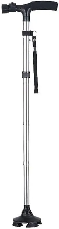 Adjusted Height-Telescopic Disability Medical Aid Elderly Crutches Aluminum Anti-Skid Walker with Lights and Straps(Silver)