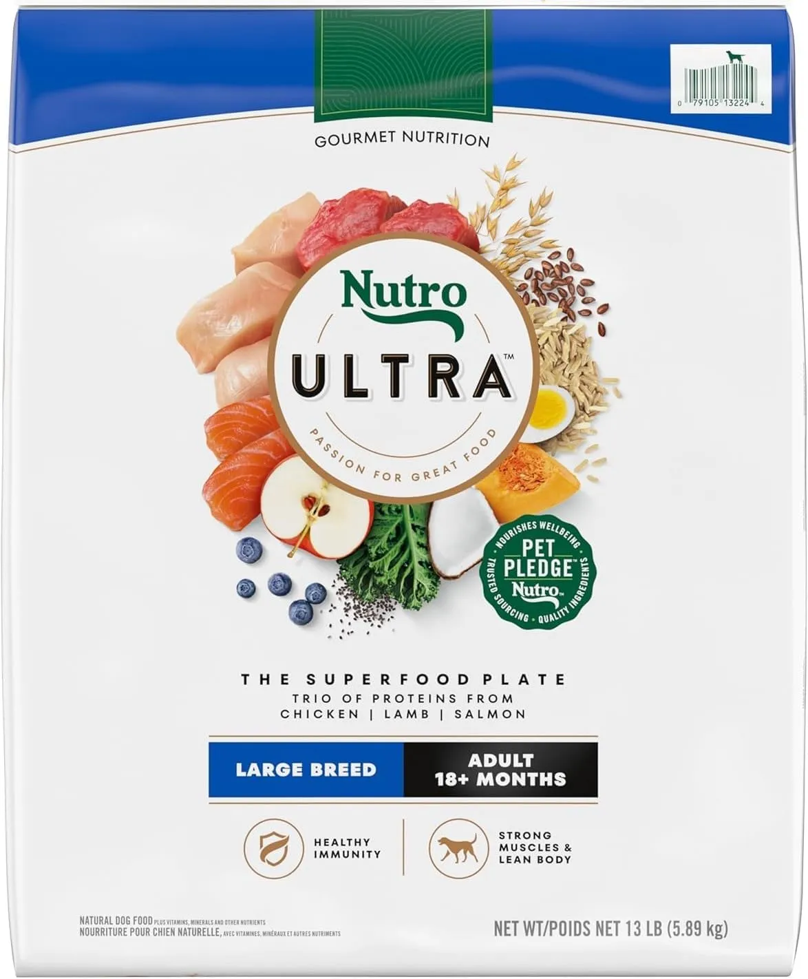 Adult Large Breed Dry Dog Food, Chicken, Lamb and Salmon Protein Trio, 13 lb Bag, Compatible with Nutro Ultra