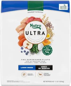 Adult Large Breed Dry Dog Food, Chicken, Lamb and Salmon Protein Trio, 13 lb Bag, Compatible with Nutro Ultra