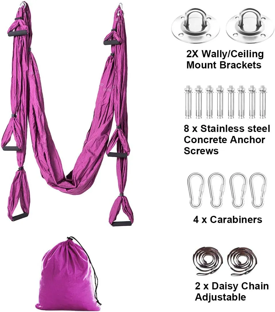 Aerial Trapeze Yoga Hammock Kit - Ultra Strong Antigravity Yoga Flying Sling Inversion Swing with Extension Straps