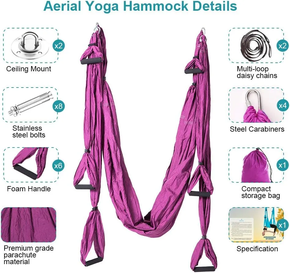 Aerial Trapeze Yoga Hammock Kit - Ultra Strong Antigravity Yoga Flying Sling Inversion Swing with Extension Straps