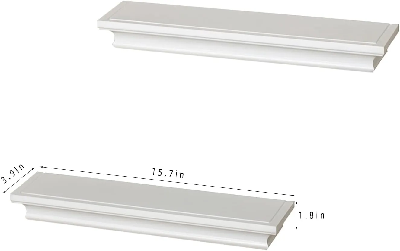 AHDECOR Modern White Floating Shelves, Sleek Wall Mounted Storage Solution for Living Room, Bedroom, Bathroom, and Kitchen Decor, Set of 2